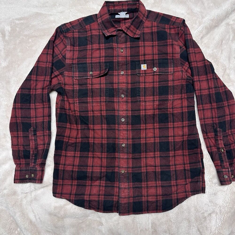 Carhartt Men’s Flannel Shirt Medium, Original Fit 103348 Red Black Plaid Button